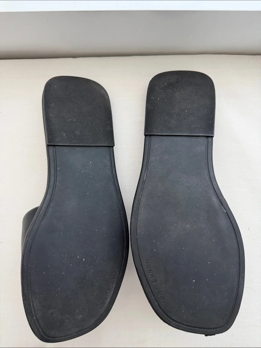 Tory Burch Black Leather Slide Sandals with Gold-Trim Logo